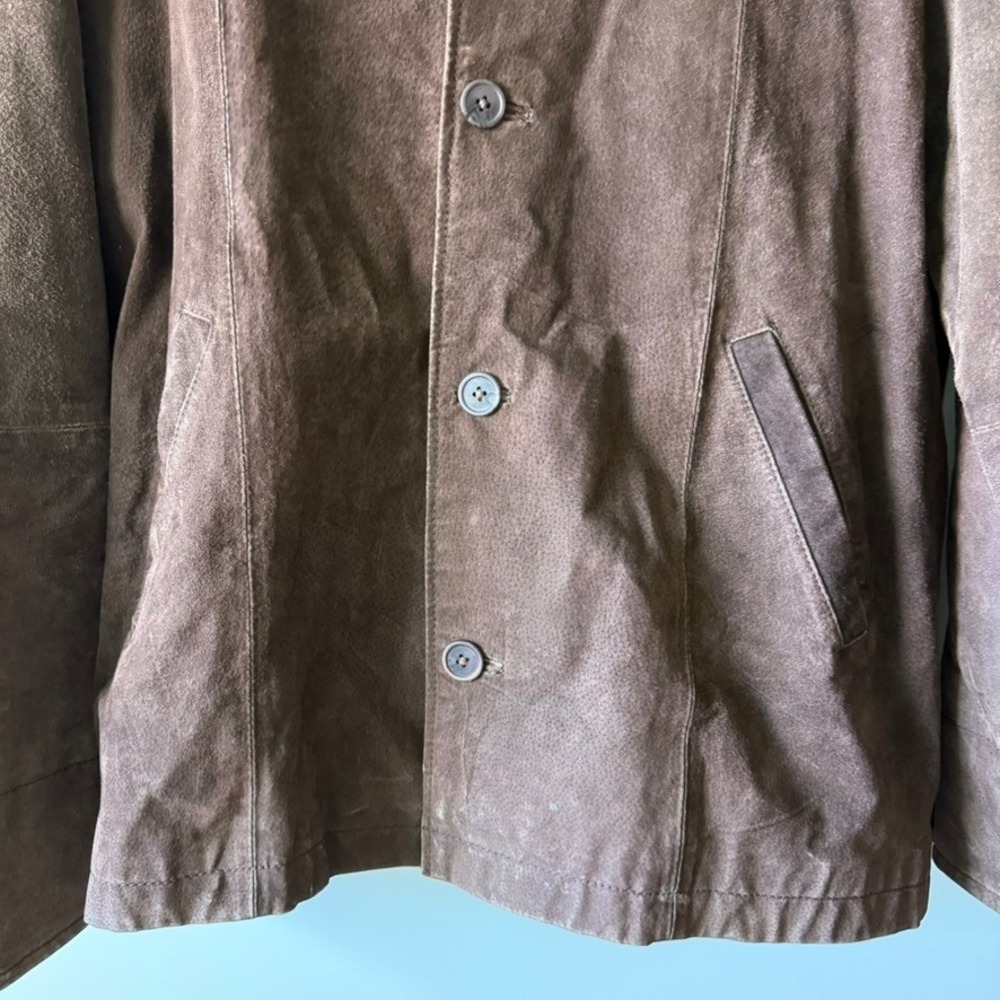 Vintage 26 Red Suede Leather Jacket Mens L Brown Button Coat 90s Distressed FLAW - Picture 13 of 16